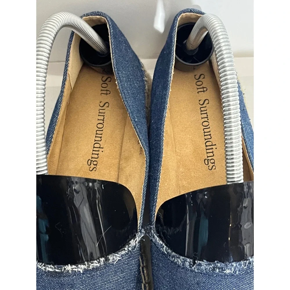 Soft Surroundings Denim Espadrille Flats Blue Cap Toe Jute Platform Slip On